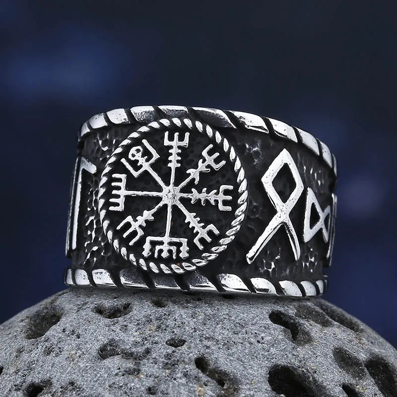 2024 New Vintage 316L Stainless Steel Viking Vegvisir Compass Odin Ring Punk Women Men Unisex Axe Valknut Jewelry For Party Gift