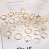 22PCS/SET Vintage Zircon Butterfly Heart Knuckle Rings Set For Women Men Hollow Flower Leaf Chain Geometric Rings Trendy Jewelry