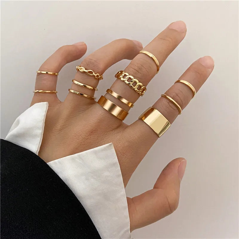 24Pcs Imitation Pearl Leaf Flower Rings Set For Women Punk Vintage Geometry Finger Ring Metal Knuckle Finger Ring Jewelry Gifts