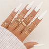 24Pcs Imitation Pearl Leaf Flower Rings Set For Women Punk Vintage Geometry Finger Ring Metal Knuckle Finger Ring Jewelry Gifts