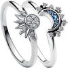 2pc/set Summer Couple Ring Set Sky Blue Sparkling Moon and Sun Ring   Women's Stackable Finger Set Engagement Jewelry