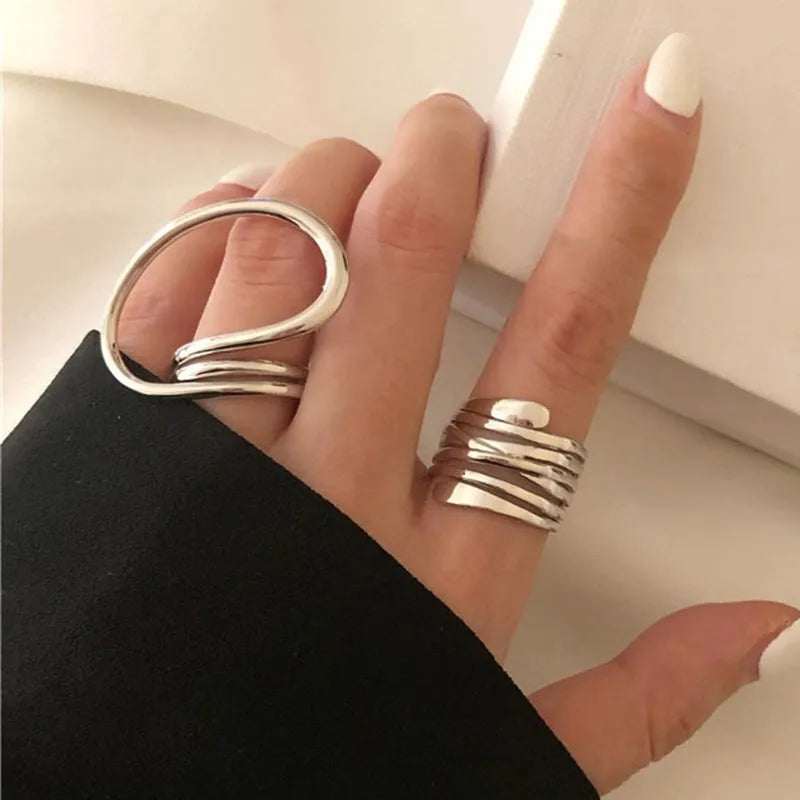 2pcs Geometric Adjustable Rings Set for Women Korean Style  Couple Ring Party Gifts Bridal Jewelry Accessories