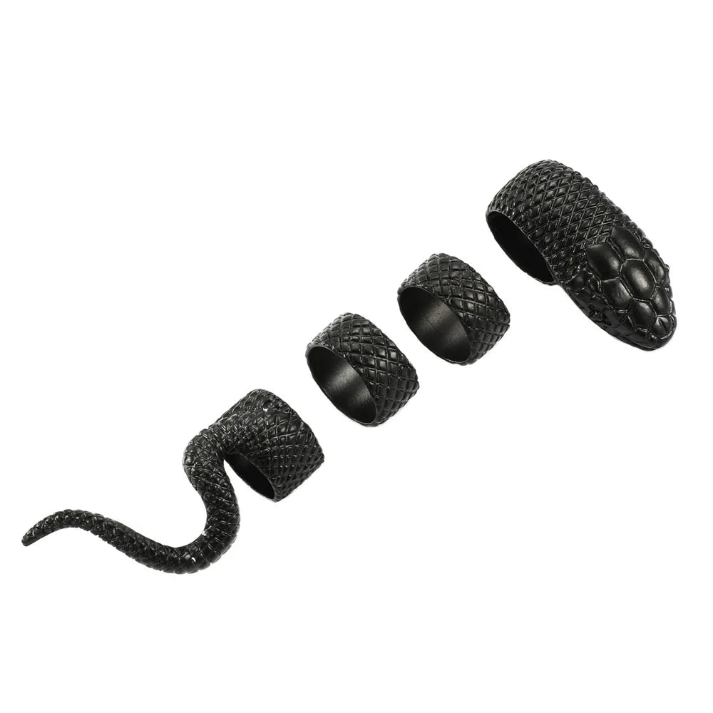 4 Pcs One Size Snake Ring Set for Women Men Antique Silver Color Gothic Ring Creative All-Match Jewelry