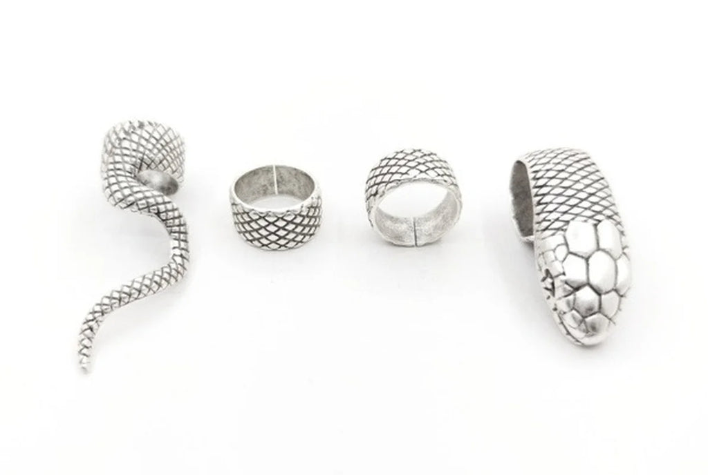 4 Pcs One Size Snake Ring Set for Women Men Antique Silver Color Gothic Ring Creative All-Match Jewelry