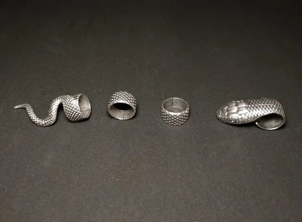 4 Pcs One Size Snake Ring Set for Women Men Antique Silver Color Gothic Ring Creative All-Match Jewelry