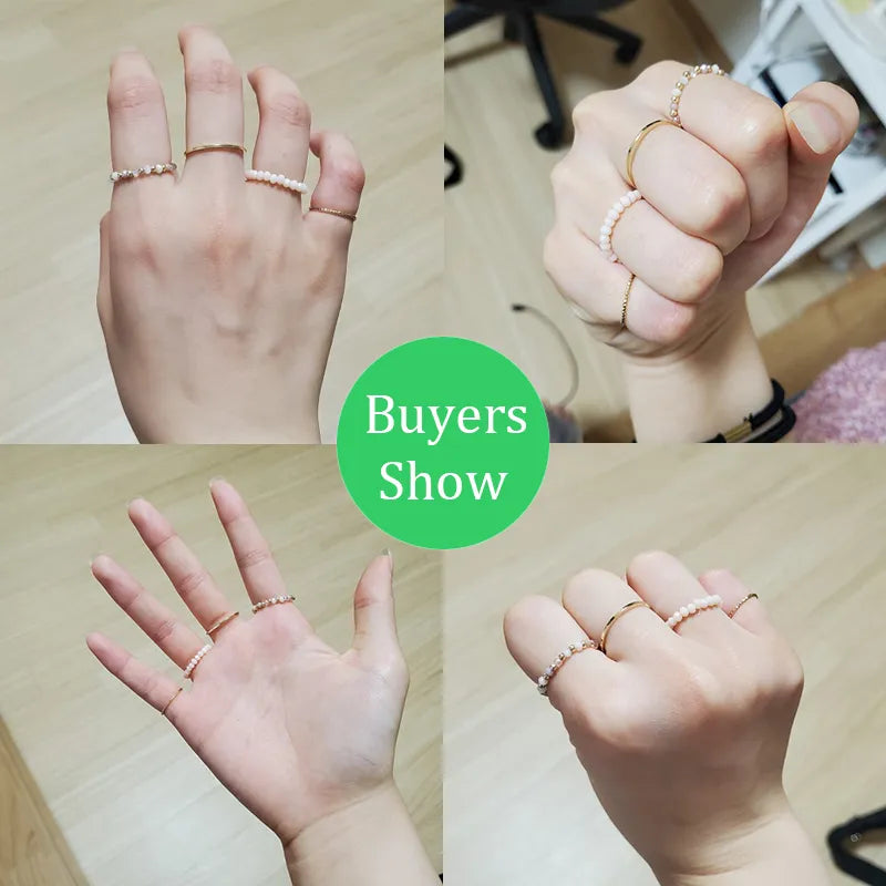 4PCS Women's Ring Summer Crystal Beaded Vintage Rings Set  Korean Women Jewelry Temperament Accessories Sweet Aesthetic Gift