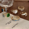 6 Piece Set Irregular Open Rings Moonstone Heart Finger Rings For Women Girls Kpop Sweet Cool Trendy Aesthetic Jewelry Gifts