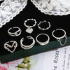 7pcs/set  Heart Chain Ring Set For Women Metal Silver Color Geometric Hollow Finger Ring Trendy Jewelry Gifts 2023