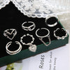 7pcs/set  Heart Chain Ring Set For Women Metal Silver Color Geometric Hollow Finger Ring Trendy Jewelry Gifts 2023
