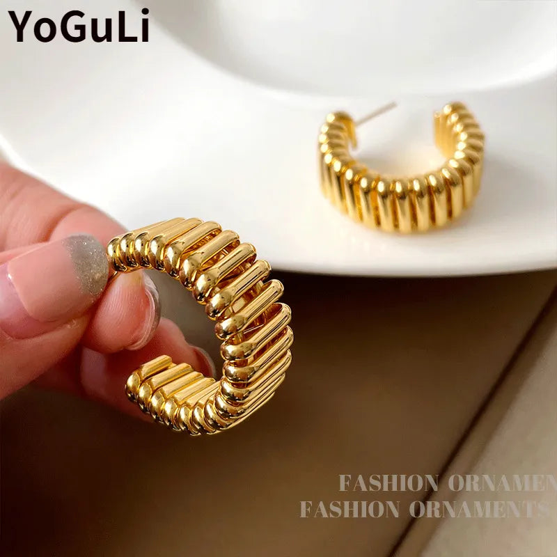 925 Silver Needle Modern Jewelry Metal Hoop Earrings   Trend Hot Selling Gold Color  Drop Earrings For Women