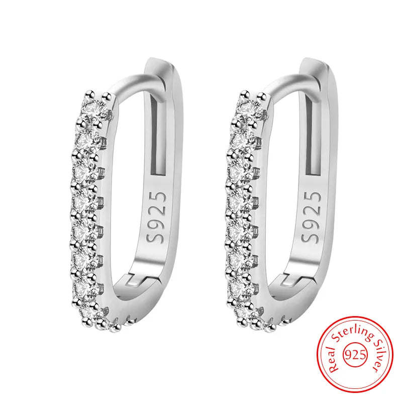 925 Sterling Silver Crystal Jewelry  Zircon Circle Hoop Earrings For Woman  XY0179