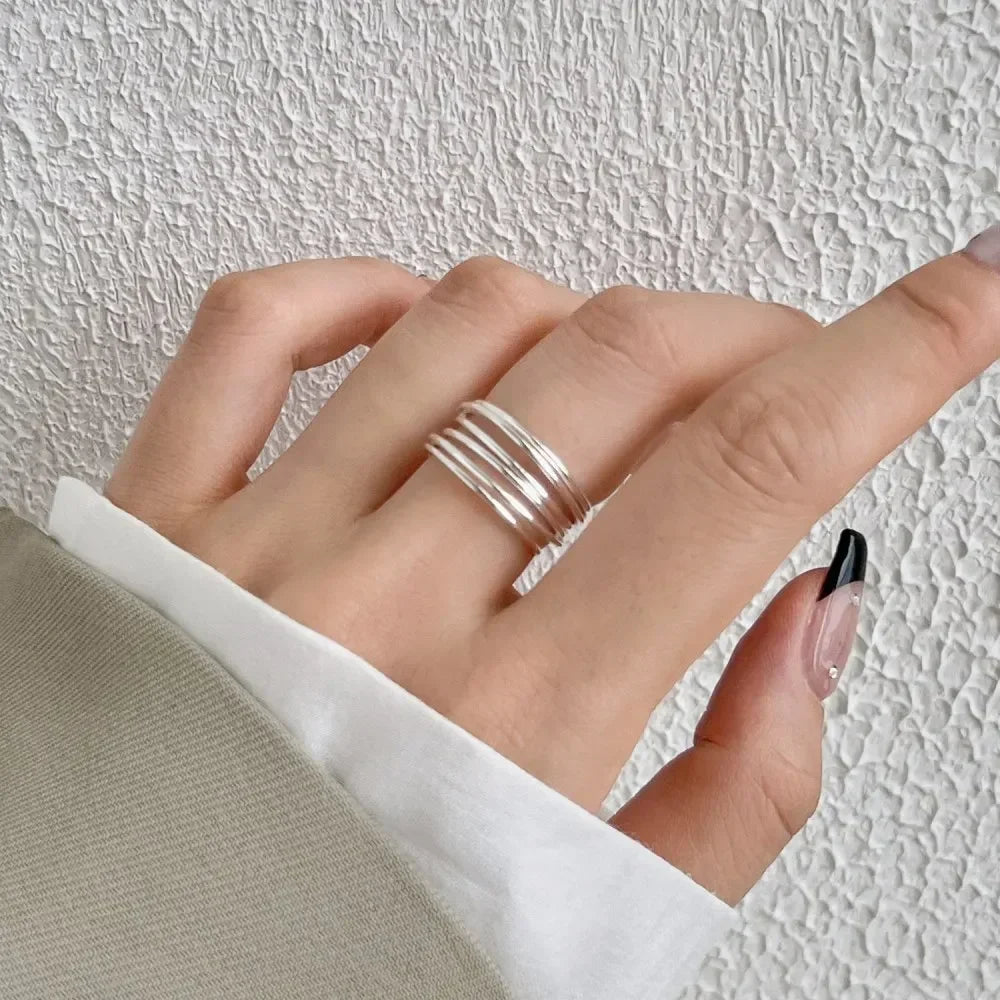 925 Sterling Silver Unique Lines Ring For Women Jewelry Finger Adjustable  Vintage Ring For Party Birthday Gift  Jewelry