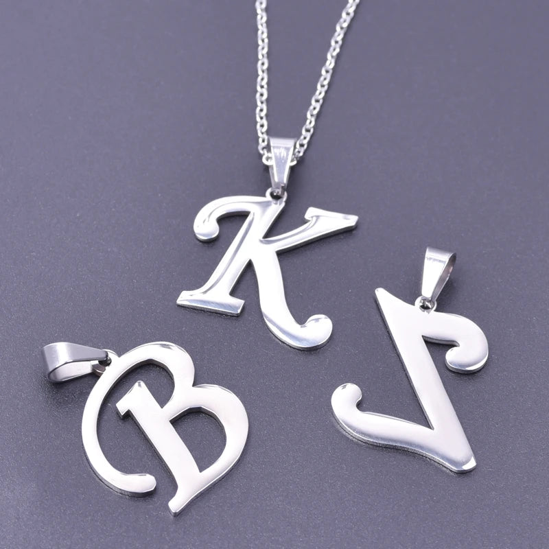 A-Z Initial Letters Pendant Necklace English Alphabets Stainless Steel Necklaces For Women Men Accessories  Jewelry Gift