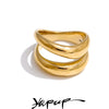 6789# Stainless Steel Metal Double Layer Geometric Cast Ring Texture Daily Jewelry - Image 1