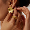Stylish Vintage Flower Stud Earrings Gold Plated Stainless Steel For Women Party сережки женск - Image 1
