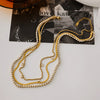 3-Layer Necklace with Square White Zirconia Stainless Steel Gold Color Plated Jewelry for Youth - Image 2