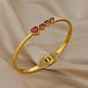 Elegant Pink Heart Rhinestone Stainless Steel Open Spring Bangle for Women Golden Cuff Bracelet Festival Jewelry Gift - Image 3