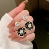 Elegant Pearl White Black Camellia Earrings Ladies Temperament Retro Earrings Birthday Gifts - Image 3