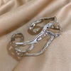 Glossy Golden Stainless Steel Open Bangle Bracelet for Women Geometric Hollow Lines Wide Bangle Charm Jewelry - Image 5