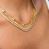 3-Layer Necklace with Square White Zirconia Stainless Steel Gold Color Plated Jewelry for Youth - Image 5