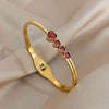 Elegant Pink Heart Rhinestone Stainless Steel Open Spring Bangle for Women Golden Cuff Bracelet Festival Jewelry Gift - Image 1