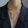 AENSOA   Punk Multilayer Metal Alloy Gold Black Color Cool Bendy Snake Necklace Bracelet for Women Men Chunky Jewelry