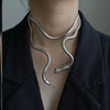 AENSOA   Punk Multilayer Metal Alloy Gold Black Color Cool Bendy Snake Necklace Bracelet for Women Men Chunky Jewelry