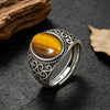 Vintage Silver Tiger's Eye Stone Rings 10 14MM Retro Style Large Stone Finger Rings Jewelry for Men - Image 4