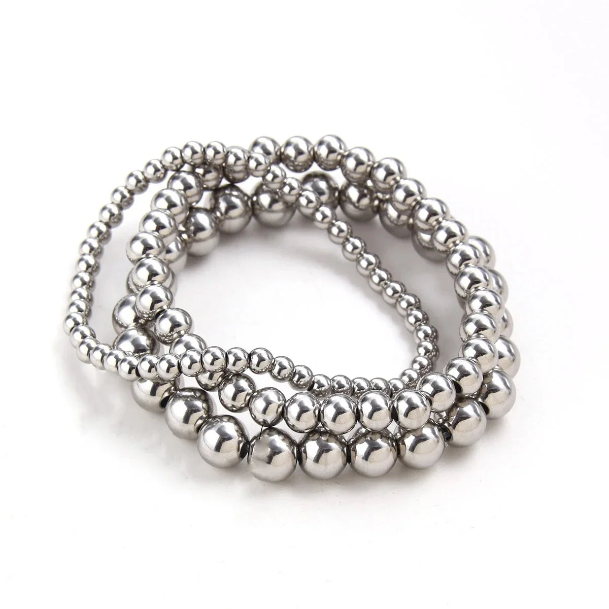 Silver Color Elastic Stainless Steel Bracelet Metal Ball 2/4/5/6/8/10mm Beaded Chain Bracelet For Women Men Jewelry - Image 1