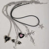 5pcs Vintage Gothic Cross, Star, Heart, Rose, Dragon Wing, Guitar Heart Y2K Style Necklace Set For Women - Image 4