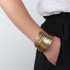 Simple Gold Silver Color Leather Bracelets For Women Boho Multilayer Strips Wide Wrap Bracelet Jewelry - Image 4