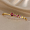Elegant Pink Heart Rhinestone Stainless Steel Open Spring Bangle for Women Golden Cuff Bracelet Festival Jewelry Gift - Image 5