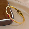 Elegant Pink Heart Rhinestone Stainless Steel Open Spring Bangle for Women Golden Cuff Bracelet Festival Jewelry Gift - Image 4