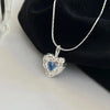 Aesthetic Blue Crystal Irregular Heart Pendant Necklace for Women Elegant Silver Color Clavicle Chain Necklace Party Jewelry