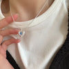 Aesthetic Blue Crystal Irregular Heart Pendant Necklace for Women Elegant Silver Color Clavicle Chain Necklace Party Jewelry