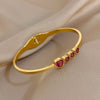 Elegant Pink Heart Rhinestone Stainless Steel Open Spring Bangle for Women Golden Cuff Bracelet Festival Jewelry Gift - Image 2
