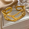 Glossy Golden Stainless Steel Open Bangle Bracelet for Women Geometric Hollow Lines Wide Bangle Charm Jewelry - Image 6
