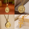 Sun Moon Coin Pendant Necklace For Women Cute Gold Color Stainless Steel Round Necklace Sweet Jewelry Her Gifts - Image 2