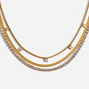 3-Layer Necklace with Square White Zirconia Stainless Steel Gold Color Plated Jewelry for Youth - Image 1