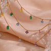Stainless Steel Colorful Cubic Zirconia Stone Charm Beads Chian Necklace Bracelet Anklet Jewelry Set - Image 1