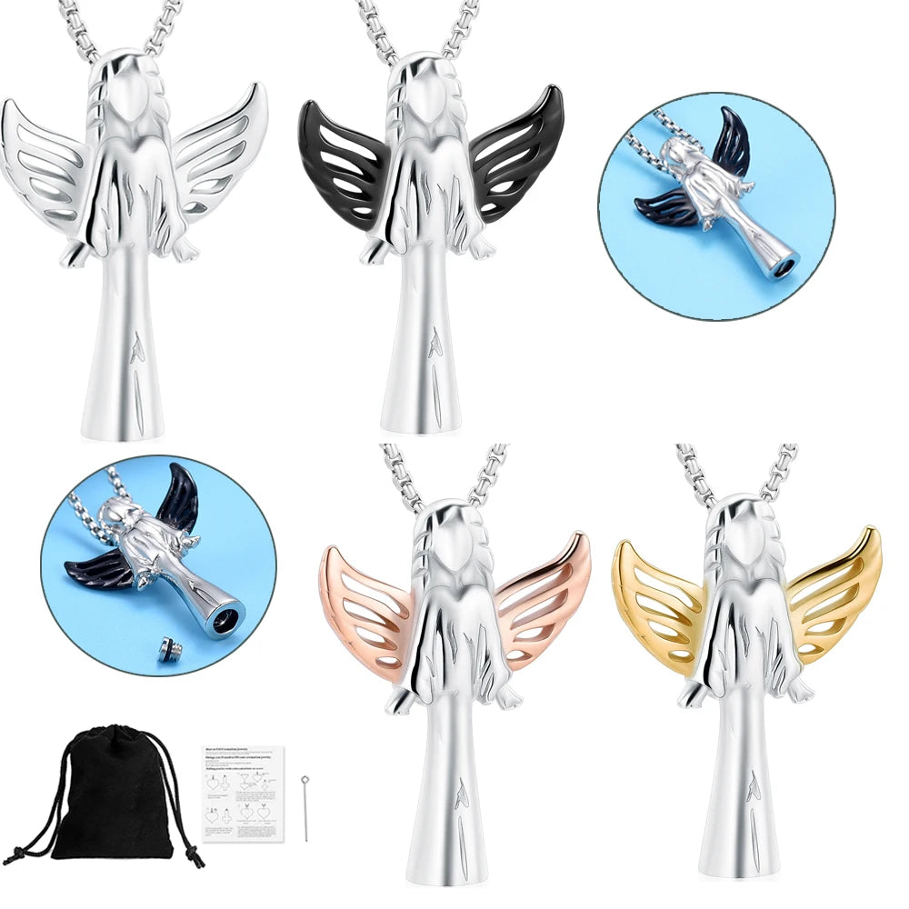 Angel Cube Urn Necklace Cremation Ashes Pendant Stainless Steel Pet/Human Ashes More Capacity Keepsake Jewelry For Women