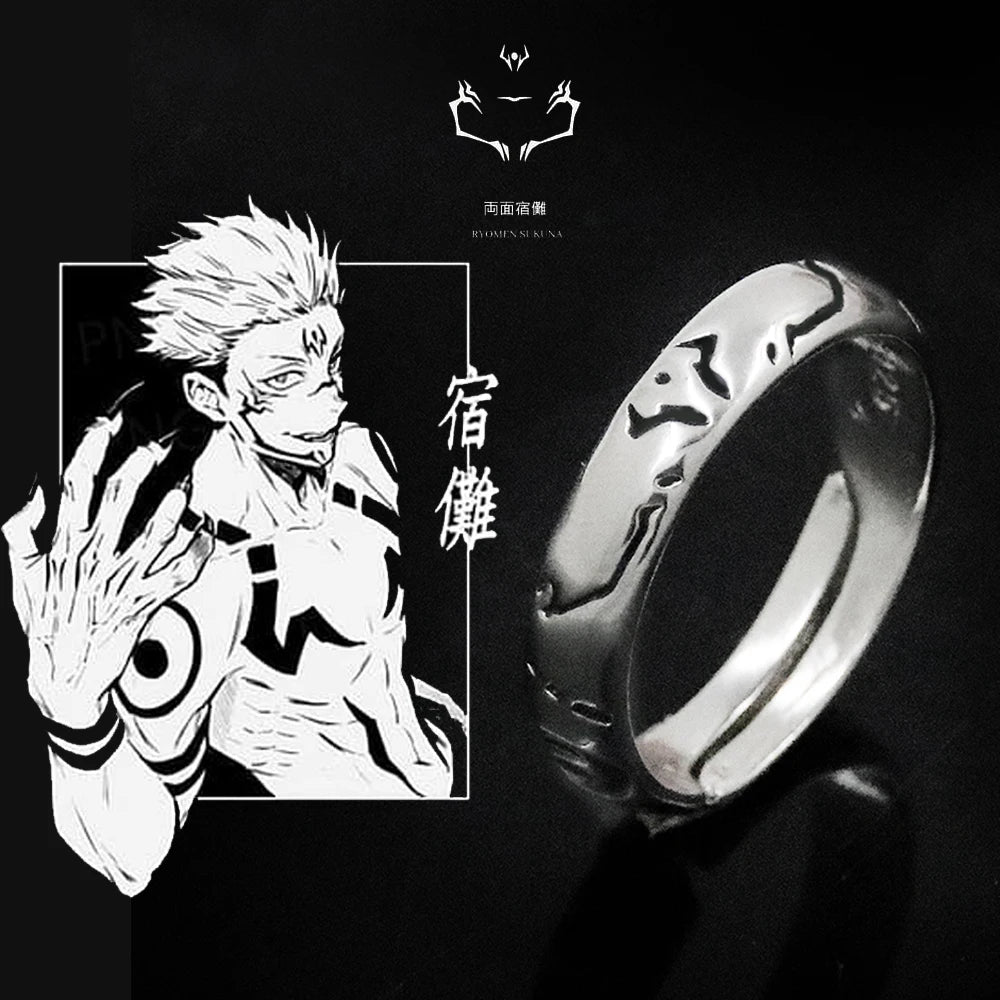 Anime Jujutsu Kaisen Ryomen Sukuna Rings Silver Color Adjustable Unisex Ring Cosplay Props Jewelry For Men Women Christmas Gift