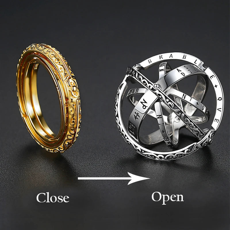 Astronomy Ball Rings Men Openable Rotate Sphere Cosmic Planet letter Ring Women  Jewelry   7-12 Size Kольца