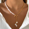 Baroque Simulated Pearls Long Tassel Pendant Necklace For Women Beaded Link Chain Necklace  Trend Lariat Wedding Jewelry