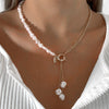 Baroque Simulated Pearls Long Tassel Pendant Necklace For Women Beaded Link Chain Necklace  Trend Lariat Wedding Jewelry