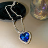 Big Crystal Heart Pendant Necklace For Women Full Rhinestone Necklace Titanic Heart Of Ocean Blue Heart Love Forever Jewelry