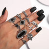 Bohemia Green Stone Finger Ring Set For Women Geometric Moon Owl Knuckle Rings Girls  Jewelry Gift