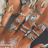 Bohemia Green Stone Finger Ring Set For Women Geometric Moon Owl Knuckle Rings Girls  Jewelry Gift