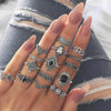 Bohemia Green Stone Finger Ring Set For Women Geometric Moon Owl Knuckle Rings Girls  Jewelry Gift