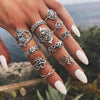 Bohemia Green Stone Finger Ring Set For Women Geometric Moon Owl Knuckle Rings Girls  Jewelry Gift